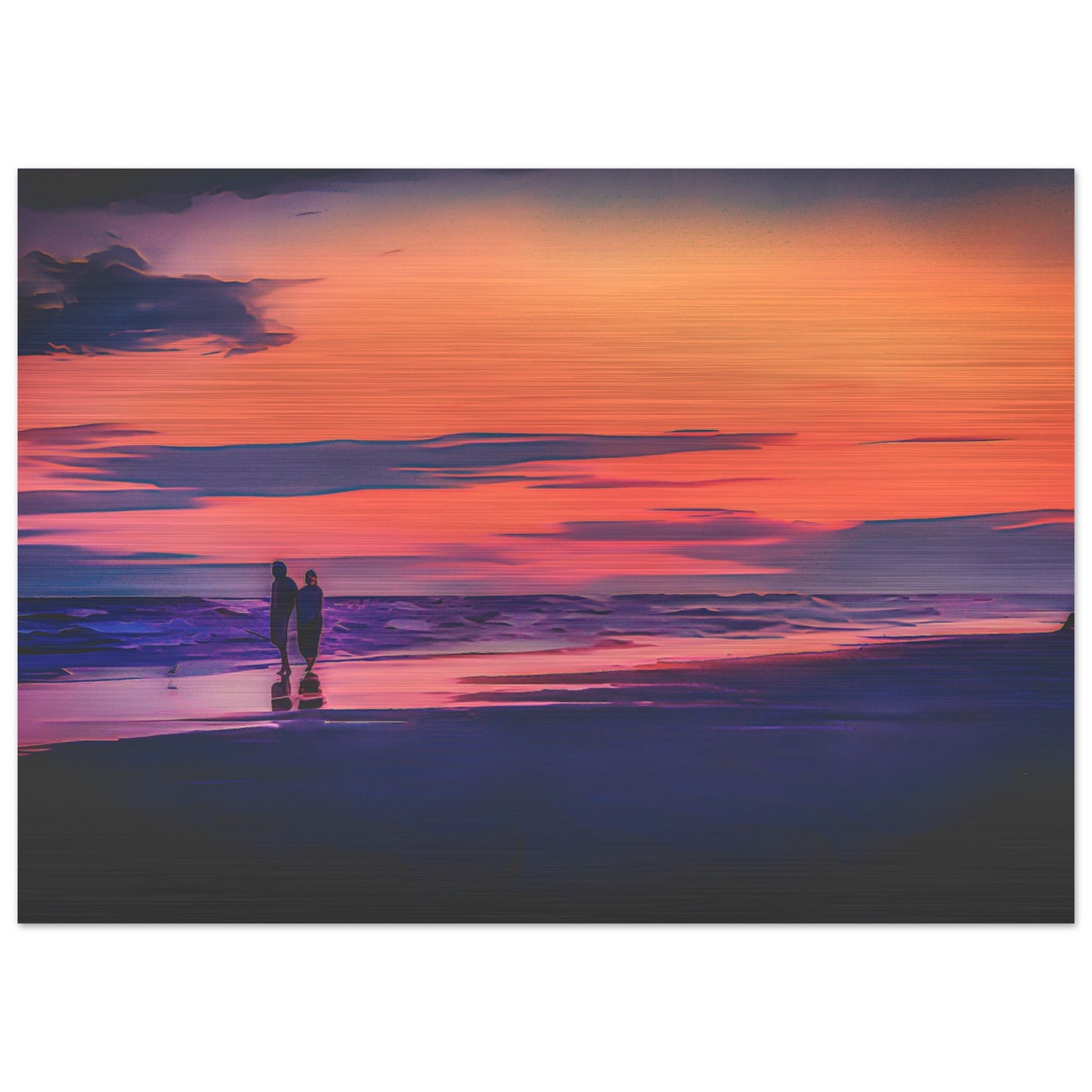 Beach Sunset Walk; Port Aransas, Texas Brushed Aluminum Print