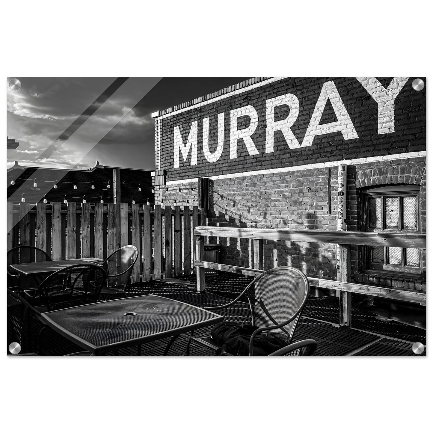 Rooftop Patio; Livingston, Montana Black & White Acrylic Print