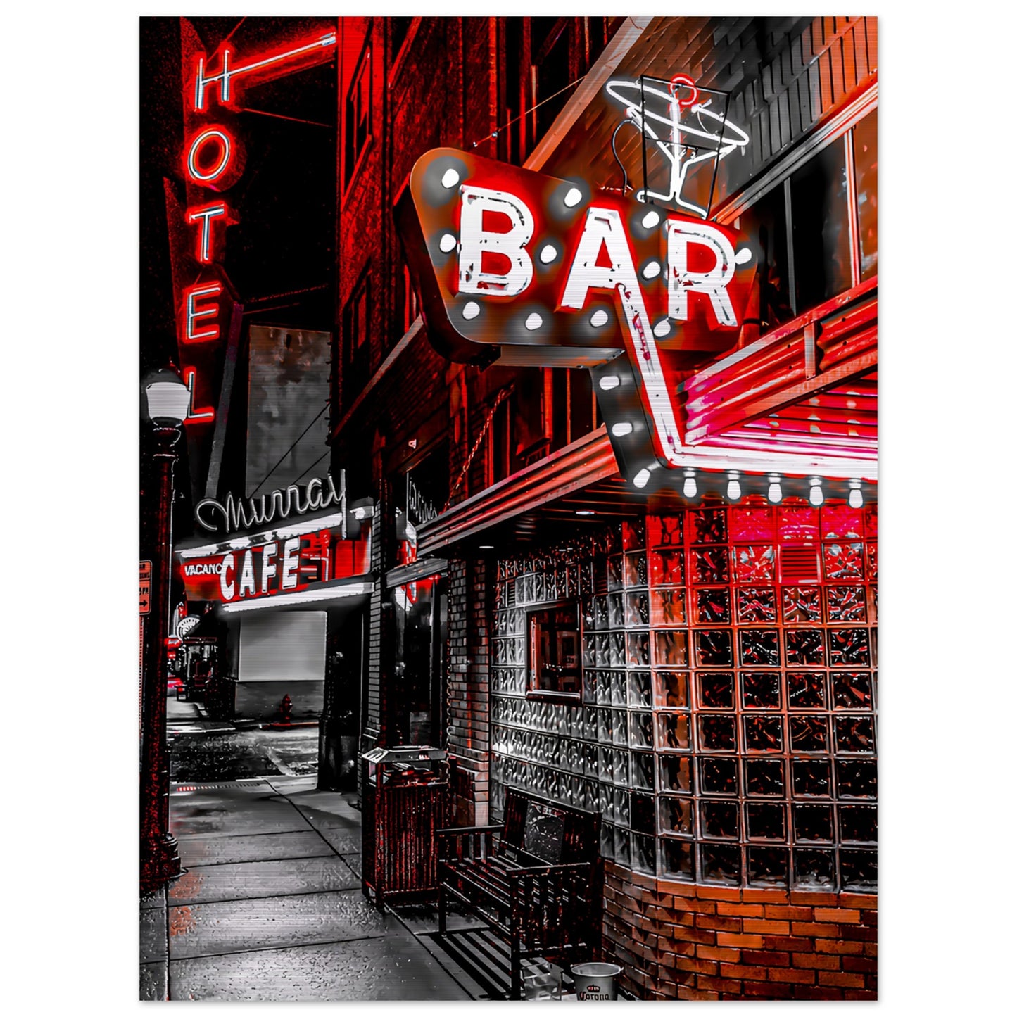 The Murray Hotel & Bar Red, Black, and White Brushed Aluminum Print