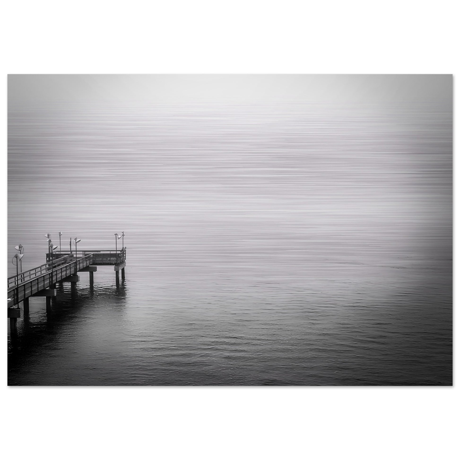 Pier; Port Aransas, Texas Black & White Brushed Aluminum Print Communitea Books James Bonner