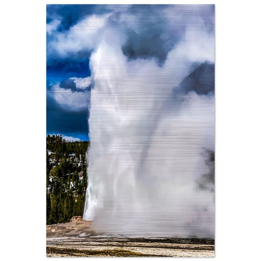 In the Wind: Old Faithful; Yellowstone National Park Brushed Aluminum Print