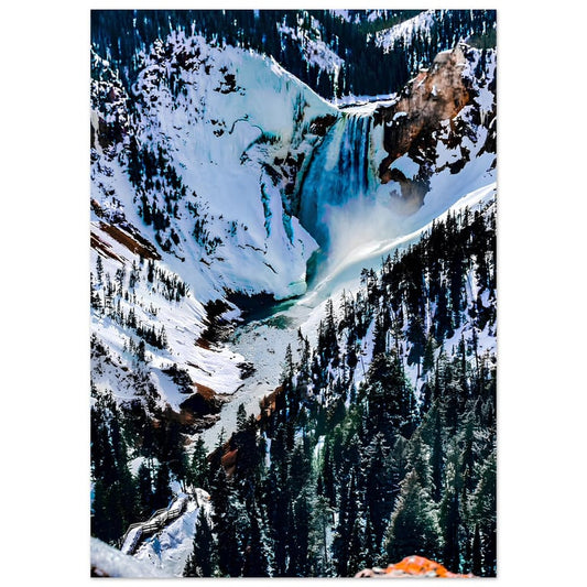 Snow Falls: Lower Falls, Yellowstone National Park Premium Matte Poster