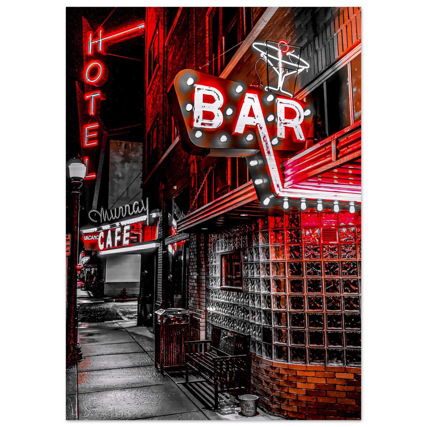 The Murray Hotel & Bar Red, Black, and White Brushed Aluminum Print