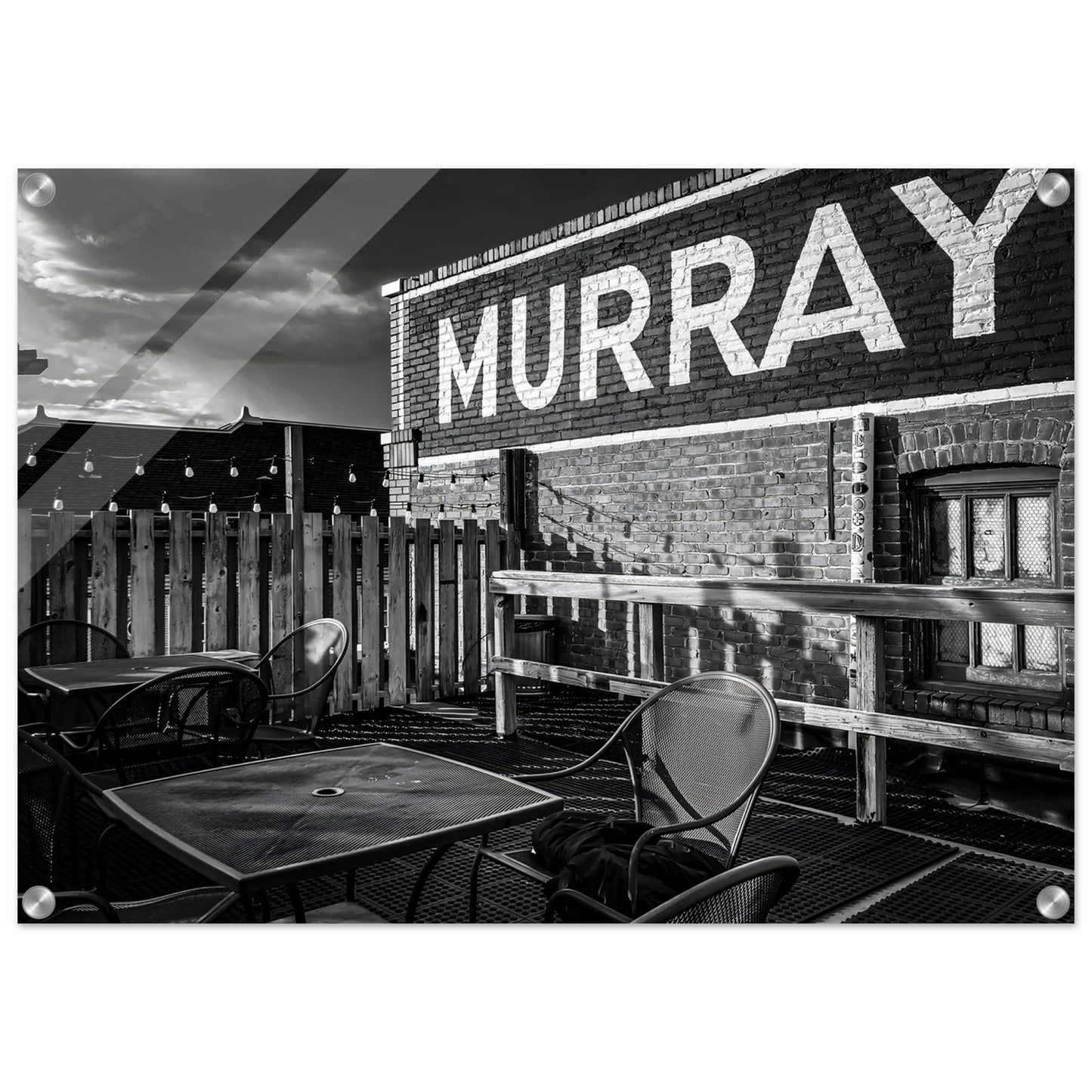 Rooftop Patio; Livingston, Montana Black & White Acrylic Print