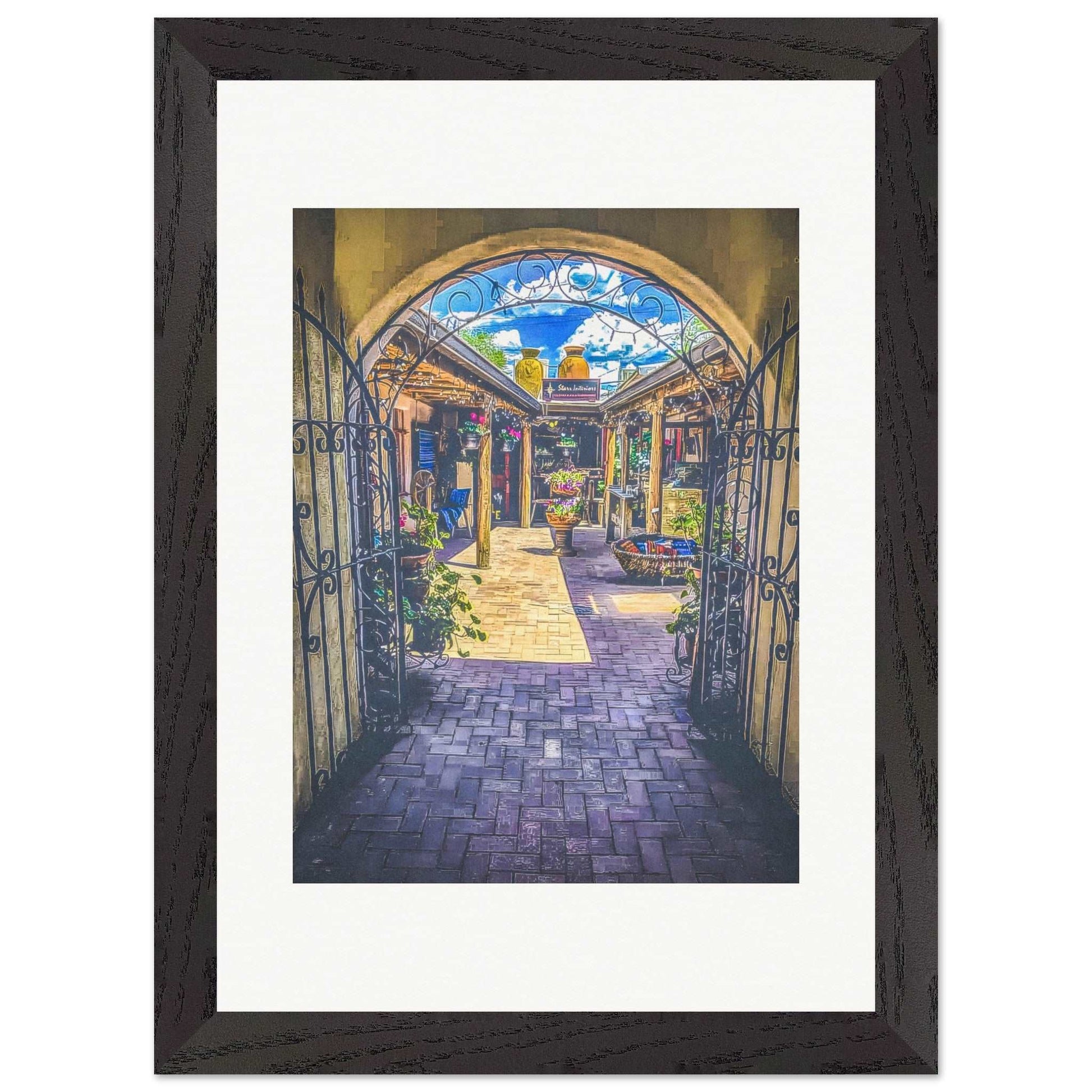 Adobe Courtyard; Taos, New Mexico Wood Framed Print Communitea Books James Bonner