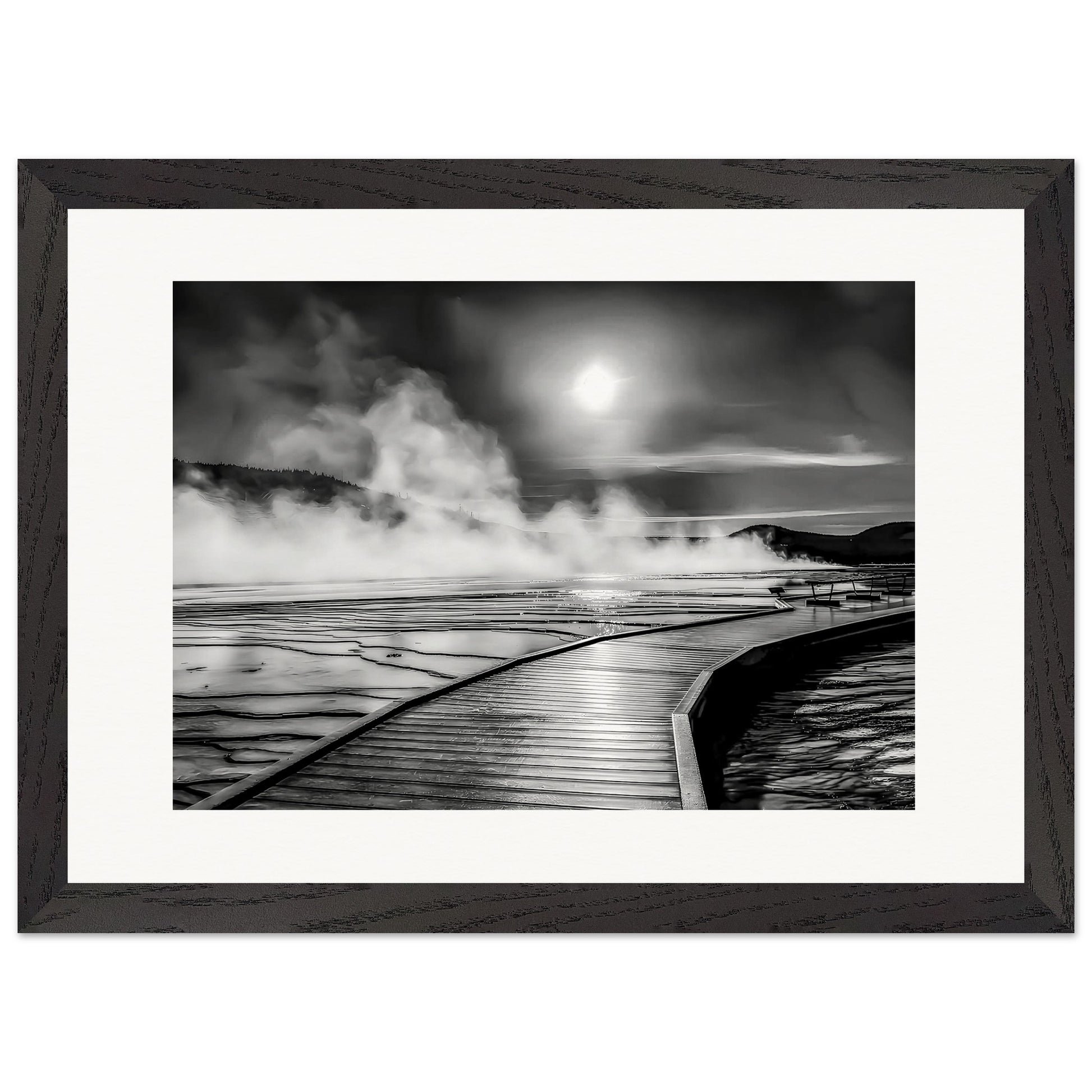 Grand Prismatic Spring; Yellowstone National Park, Wyoming Black & White Premium Wooden Framed Print Communitea Books James Bonner