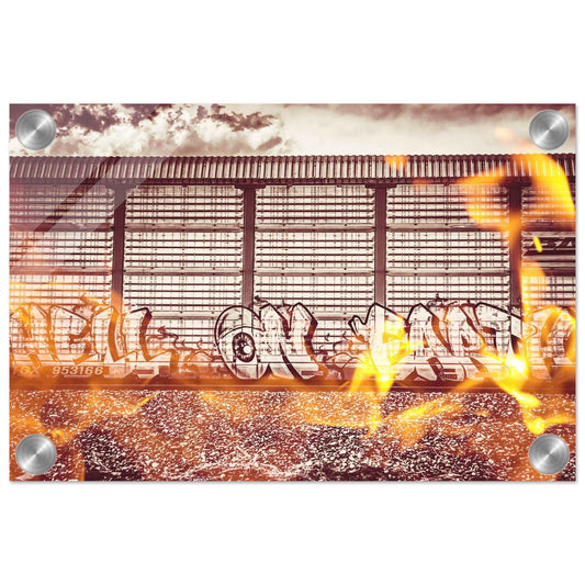"Hell On Earth W/ Fire;" Train Car Graffiti, Livingston, Montana Acrylic Print Communitea Books James Bonner