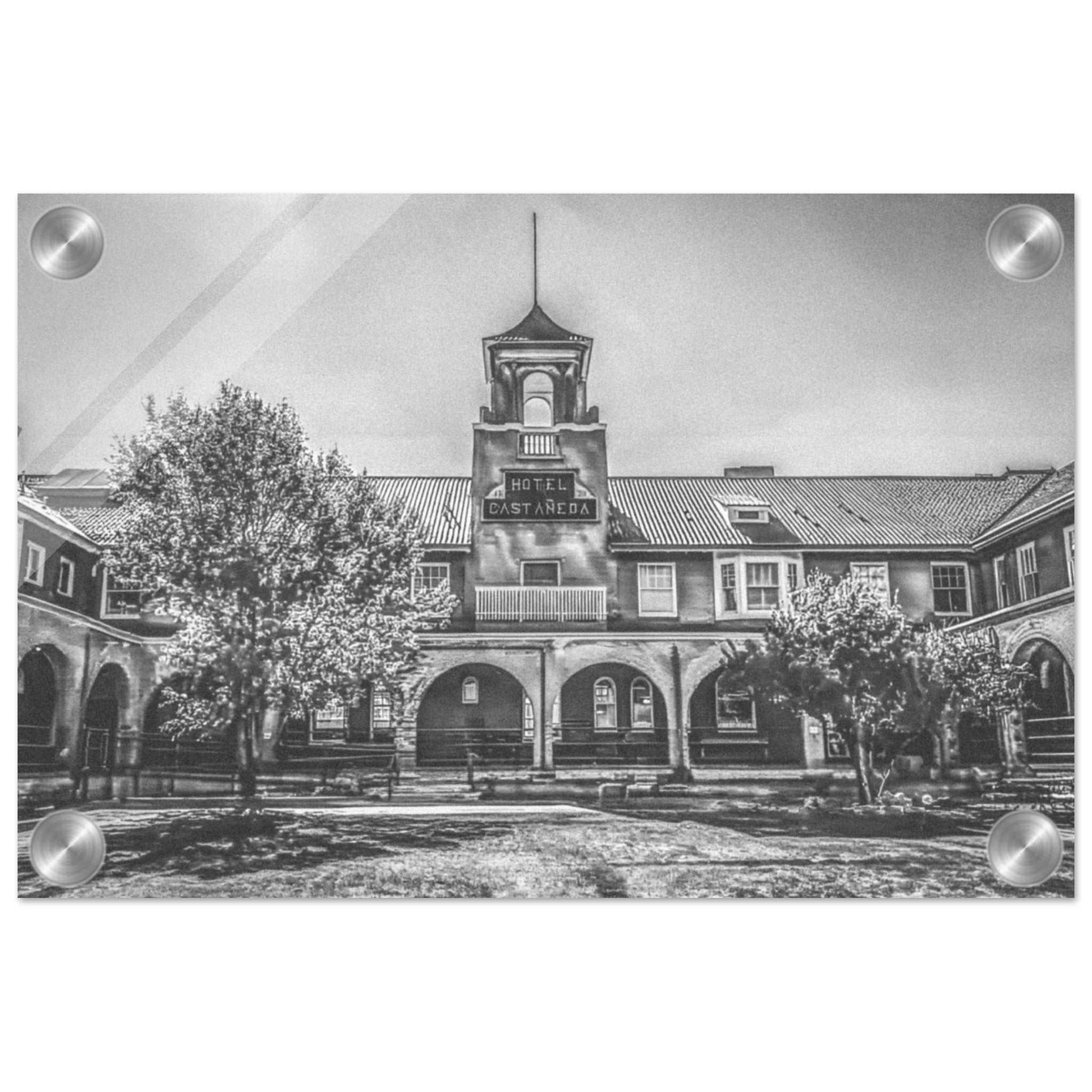 Hotel Castaneda; Las Vegas, New Mexico Black & White Acrylic Print Communitea Books James Bonner