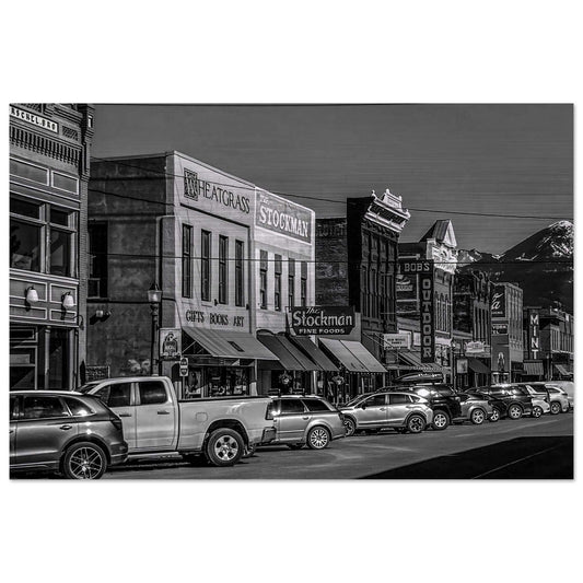 Main Street; Livingston, Montana Black & White Brushed Aluminum Print Communitea Books James Bonner
