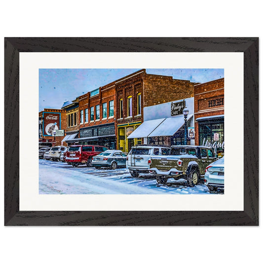 Main Street Winter '24; Livingston, Montana Wood Framed Print Communitea Books James Bonner