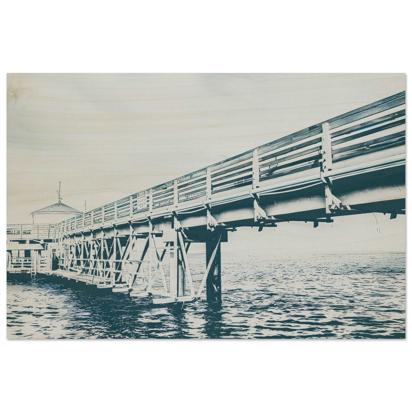 Ocean Pier Black & White Wood Print Communitea Books James Bonner