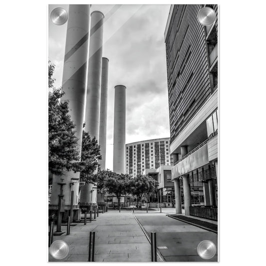 Power Plant; Austin, Texas Black & White Acrylic Print Communitea Books James Bonner