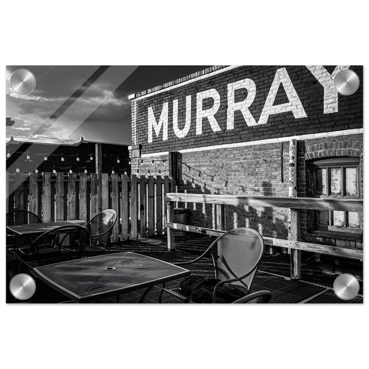 Rooftop Patio; Livingston, Montana Black & White Acrylic Print Communitea Books James Bonner