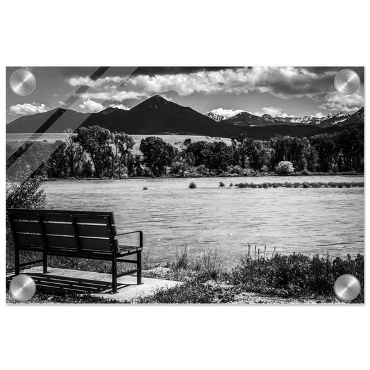 The Yellowstone River Spring '24; Livingston, Montana Black & White Acrylic Print Communitea Books James Bonner