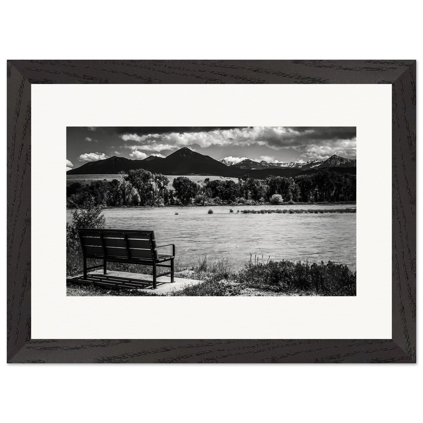 The Yellowstone River Spring '24; Livingston, Montana Black & White Wood Framed Print Communitea Books James Bonner