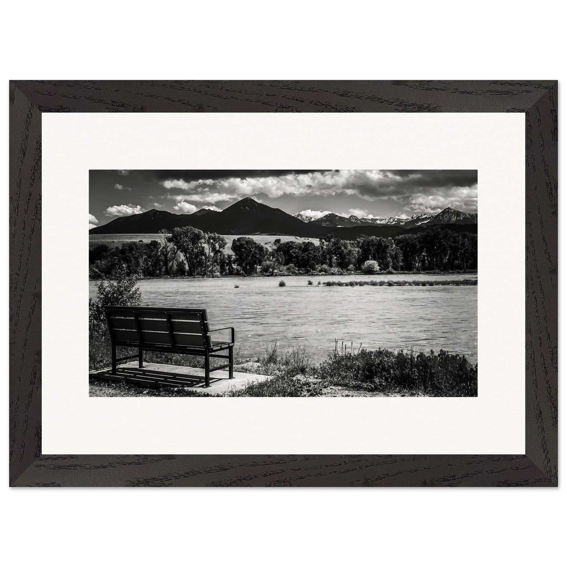 The Yellowstone River Spring '24; Livingston, Montana Black & White Wood Framed Print Communitea Books James Bonner