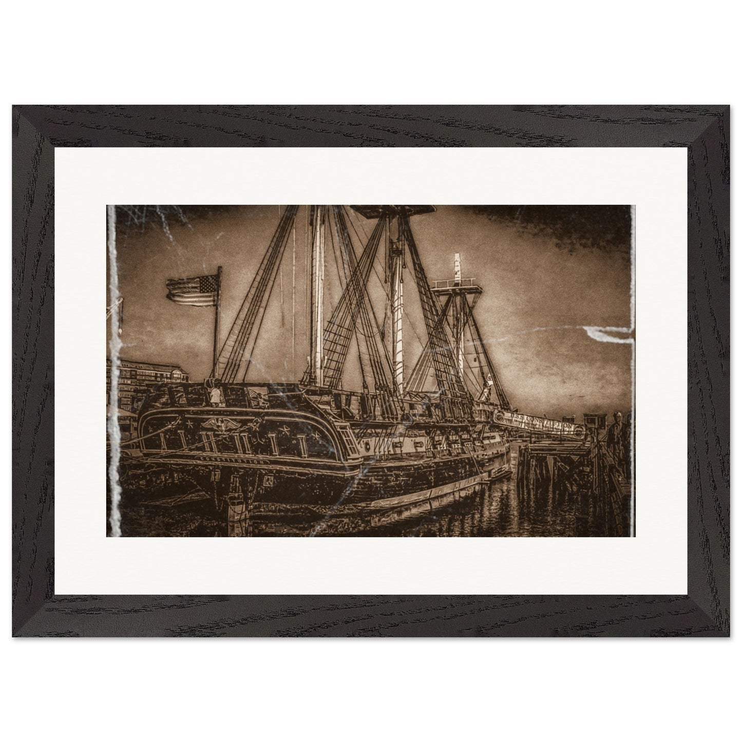 Vintage; U.S.S. Constitution, Boston, Mass. Wood Framed Print Communitea Books James Bonner