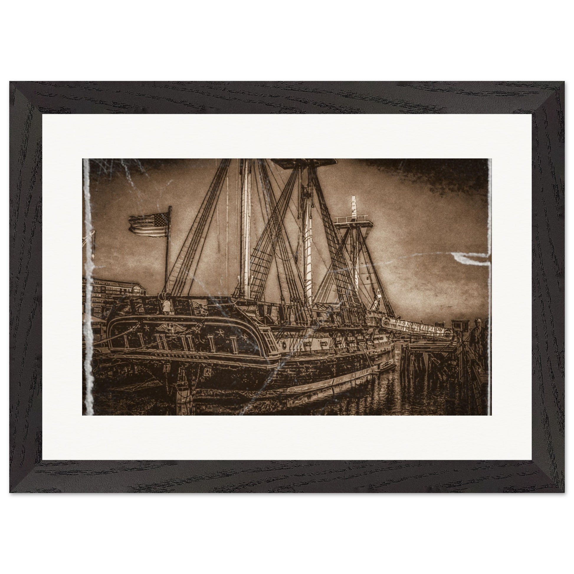 Vintage; U.S.S. Constitution, Boston, Mass. Wood Framed Print Communitea Books James Bonner
