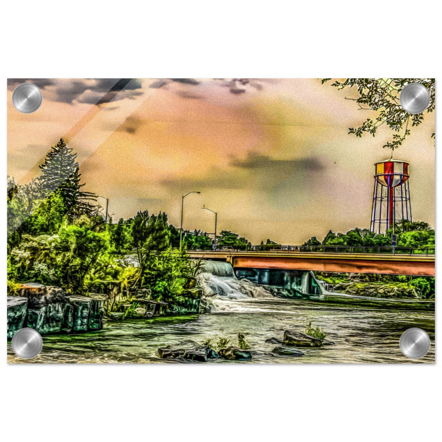 Water Tower & the Snake River; Idaho Falls, Idaho Acrylic Print Communitea Books James Bonner