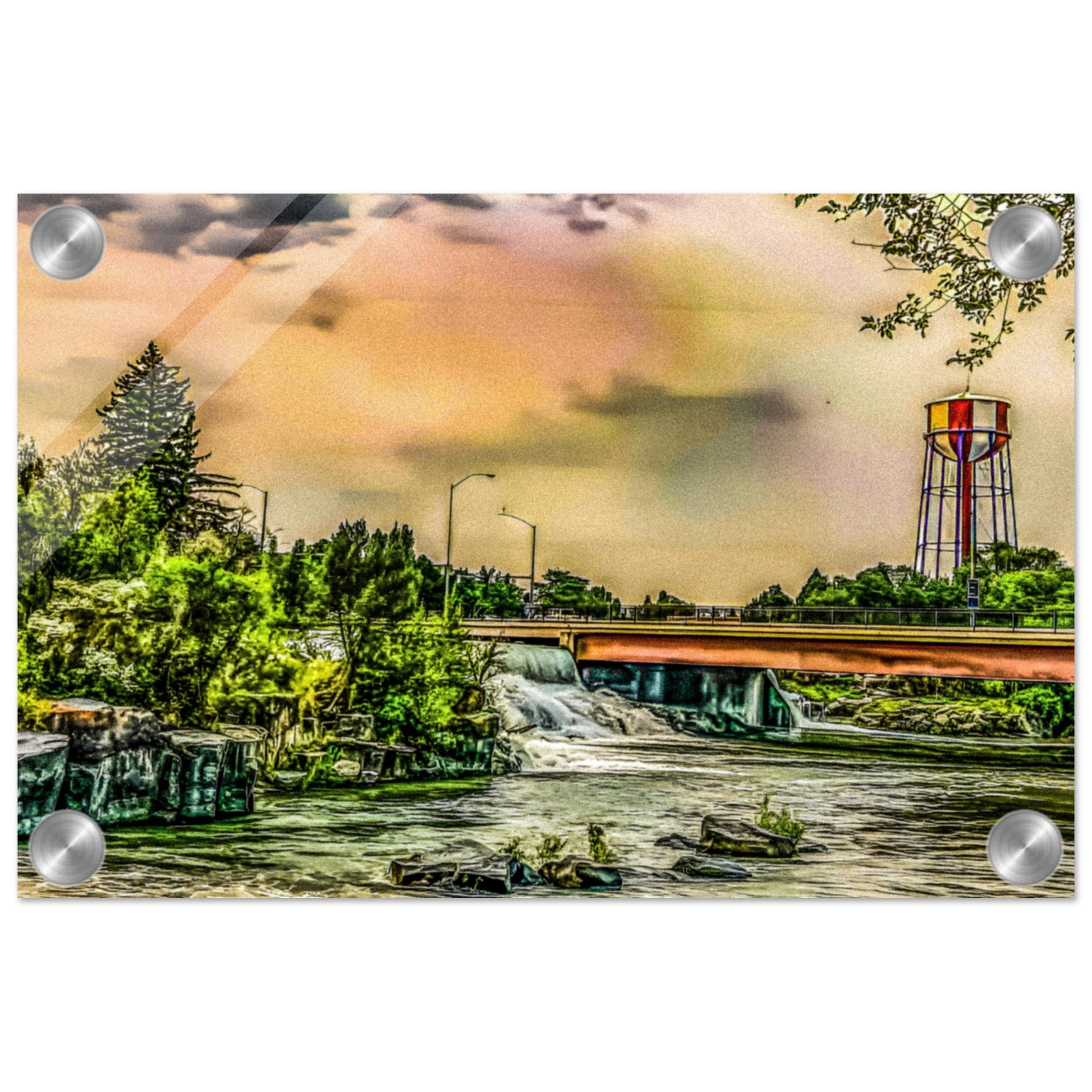 Water Tower & the Snake River; Idaho Falls, Idaho Acrylic Print Communitea Books James Bonner