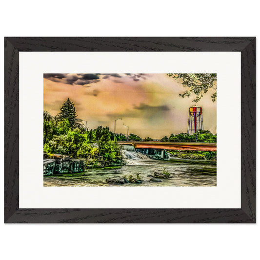 Water Tower & the Snake River; Idaho Falls, Idaho Wood Framed Print Communitea Books James Bonner