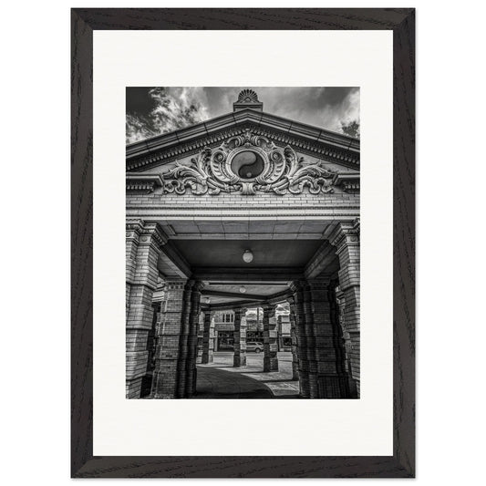 Ying & Yang; Train Depot, Livingston, Montana Black & White Premium Wooden Framed Print Communitea Books James Bonner