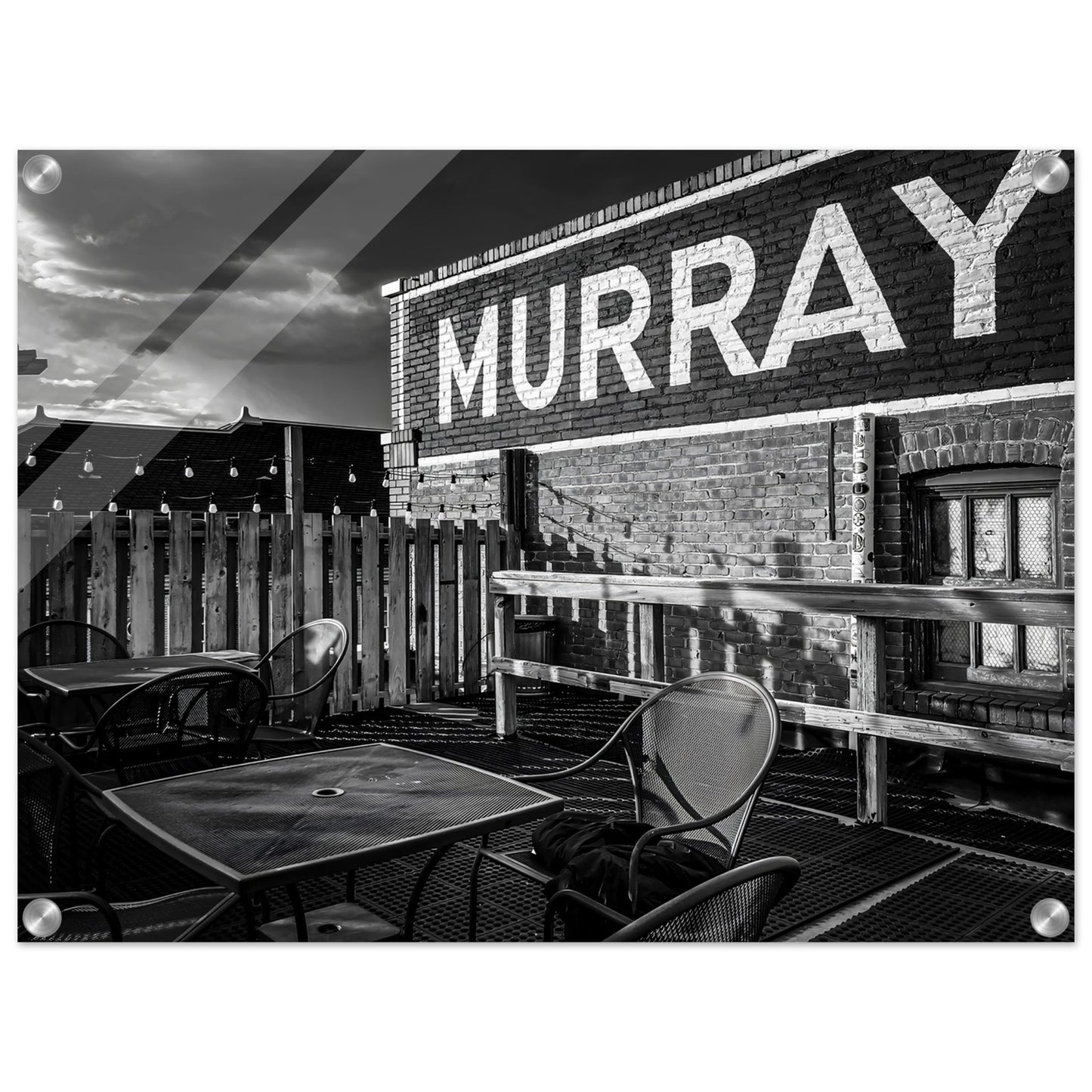 Rooftop Patio; Livingston, Montana Black & White Acrylic Print