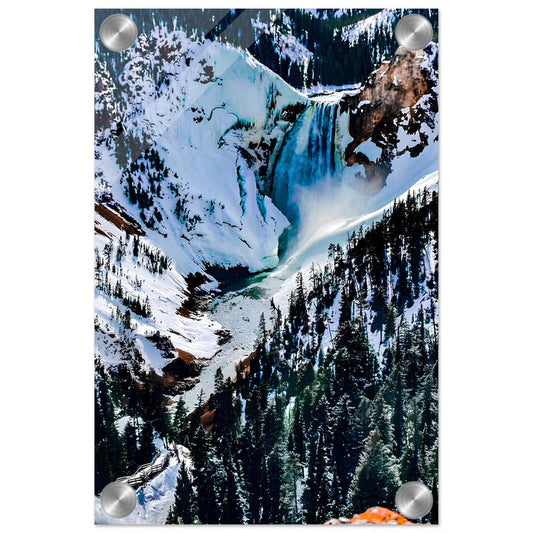 Snow Falls: Lower Falls, Yellowstone National Park Acrylic Print