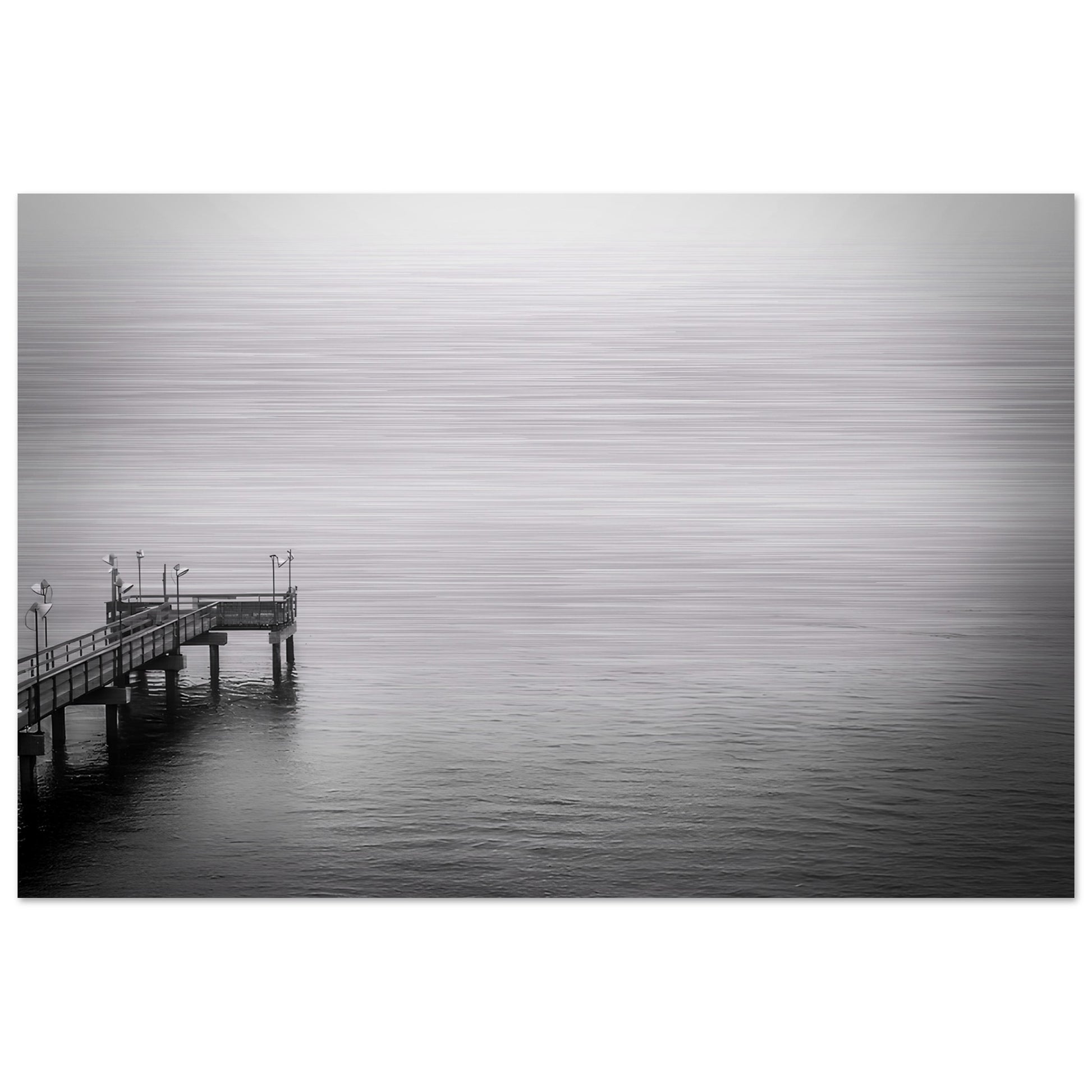 Pier; Port Aransas, Texas Black & White Brushed Aluminum Print Communitea Books James Bonner